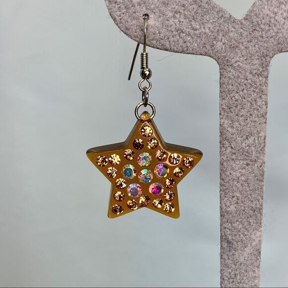 BROWN rhinestone embellished star earrings - Picture 3 of 11